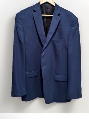 Calvin Klein Blue Textured Single-Breasted Blazer